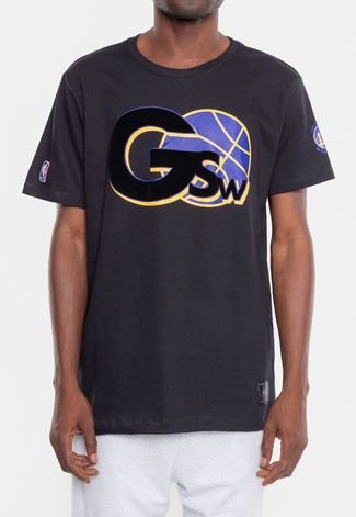 Camiseta NBA Floco Golden Stante Warriors Preta