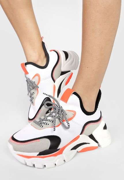 Tênis Dad Sneaker Chunky Forever 21 Recortes Off-White/Laranja - Marca Forever 21