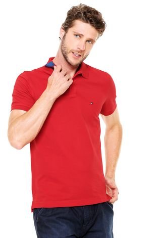 Camisa Polo Tommy Hilfiger Slim Fit Vermelha