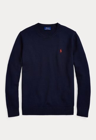 Suéter Tricot Polo Ralph Lauren Reta Logo Azul-Marinho