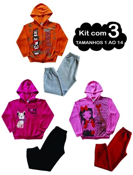 Kit 3 Conjunto Moletom Infantil Juvenil de Menina - 1 ao 14 Multicolorido - Marca CANOAH CONFECÇÃO