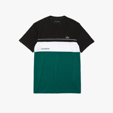 Camiseta masculina Lacoste SPORT em tecido respirável com decote careca e colorblock Preto - Marca Lacoste