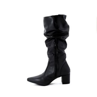 Botas Femininas Cano Enrugado Lirom Cano Alto Salto Bico Fino Preta Preto