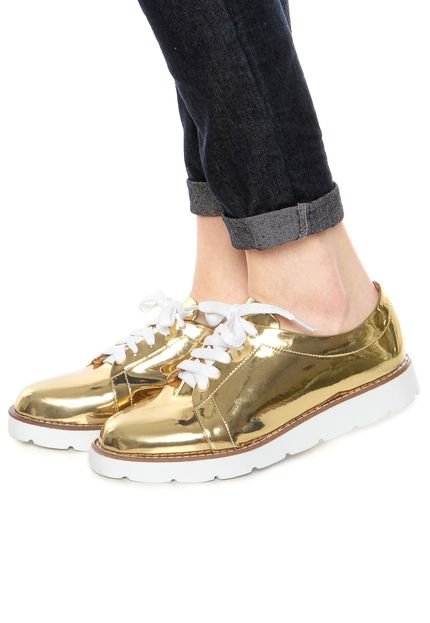 Oxford Flatform DAFITI SHOES Tratorado Specchio Dourado - Marca DAFITI SHOES