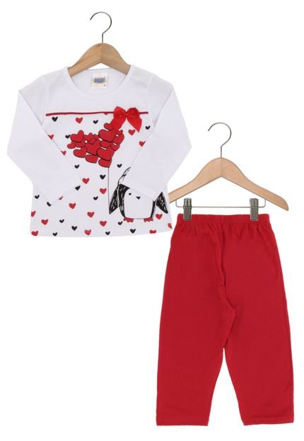 Pijama Duzizo Longo Baby Menina Branco/Vermelho - Marca Duzizo