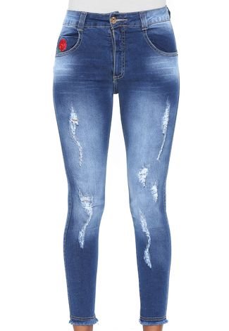 Calça Jeans Biotipo Skinny Bordados Azul