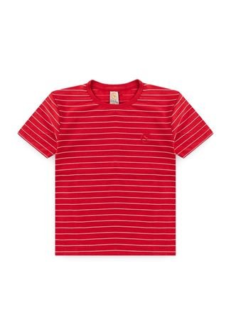 Camiseta Infantil Bordado Com Listras Vermelho