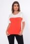 Blusa Viscose Feminina Manga Curta Com Recorte Bicolor 15002 Laranja - Marca ALMAC