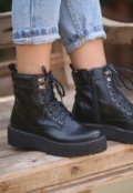 Bota Coturno Feminina Cadarço Zíper Conforto Casual Preto - Marca Form's