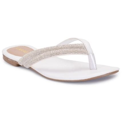 Rasteirinha Feminina Chinelo com Tira de Strass Casual Branco - Marca Lafiume