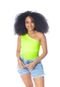 Body Moda Vício Um Ombro Só Com Recorte Vazado Amarelo Fluorescente - Marca Moda Vício