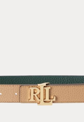 Cinto Lauren By Ralph Lauren Fivela Logo Bege/Verde