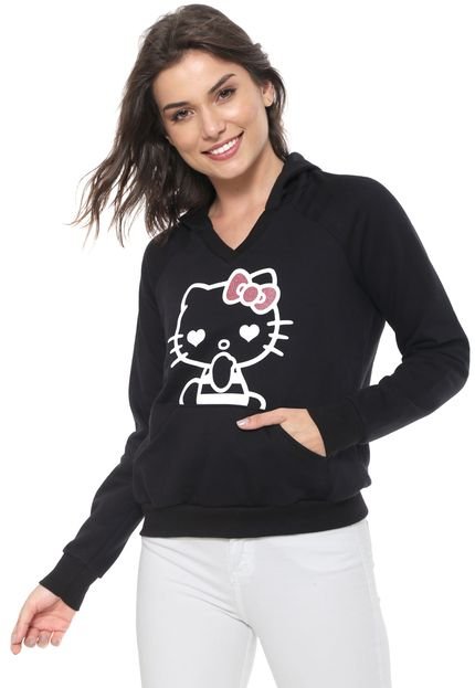 Moletom Flanelado Fechado Cativa Hello Kitty Estampado Preto - Marca Cativa Hello Kitty