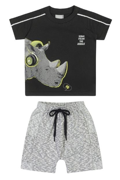 Conjunto Infantil Angerô Bermuda e Camiseta Rinoceronte Preto - Marca Angerô