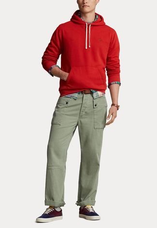 Blusa de Moletom Fechada Polo Ralph Lauren Logo Vermelha
