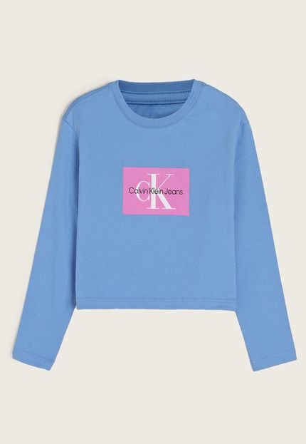 Camiseta Infantil Cropped Calvin Klein Kids Logo Institucional Azul - Marca Calvin Klein Kids