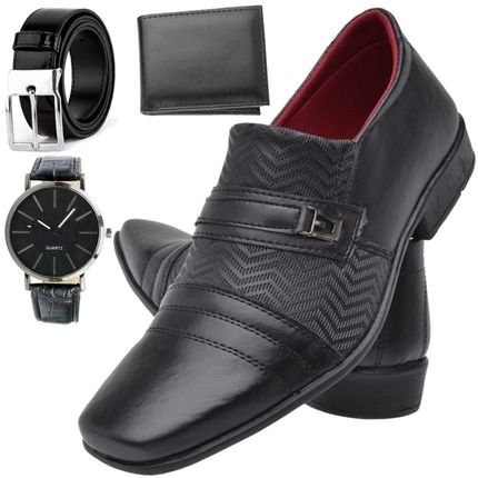 Sapato Social Masculino Recortes Preto   Cinto   Carteira   Relógio - Marca Dhl Calçados