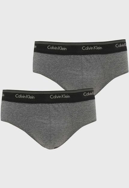 Kit 2pçs Cueca Calvin Klein Underwear Slip Stretch Logo Cinza - Marca Calvin Klein Underwear