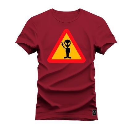 Camiseta Plus Size Premium Algodão Estampada Alien  - Bordô - Marca Nexstar