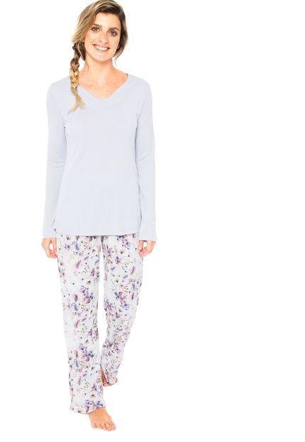 Pijama Longo Cor com Amor Floral Azul - Marca Cor com Amor
