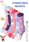 Kit 9 Pares Meia Cano Longo Feminina Menina Infantil Infanto Juvenil linha Premium -Cores Sortidas Estampadas- - Marca INCONXBRAND