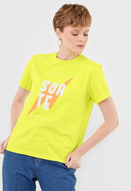 Camiseta Cantão Paz Amor e Sorte Amarela - Marca Cantão