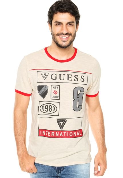 Camiseta Guess Racer Crew Bege - Marca Guess