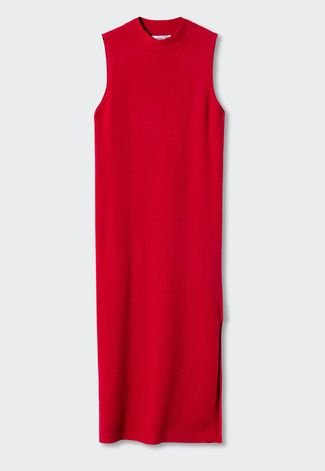 Vestido Mango Midi Fenda Vermelho