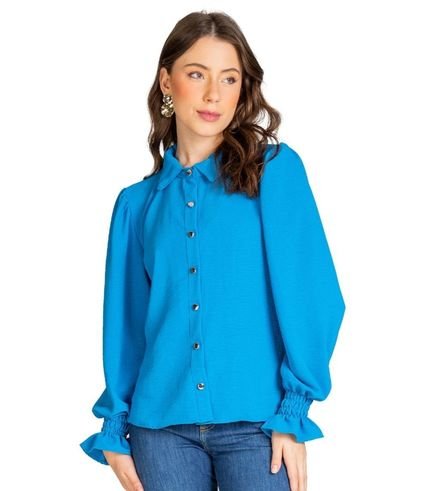 Camisa Feminina Em Duna Com Lastex No Punho Select Azul - Marca Select