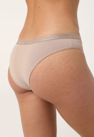 Calcinha Calvin Klein Underwear Tanga Microfibra Soft Touch Bege