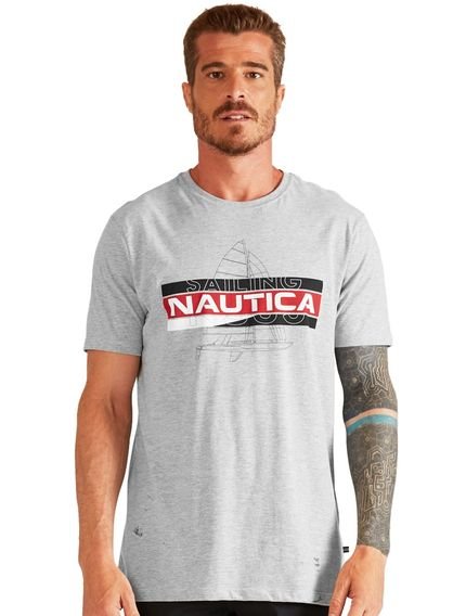 Camiseta Nautica Masculina Line Sketch Sailing Cinza Mescla - Marca Nautica