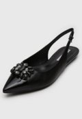 Sapatilha Slingback Jorge Bischoff de Couro Pedrarias Preta - Marca Jorge Bischoff