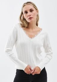 Sweater Ash Liso Encaje Blanco - Calce Regular
