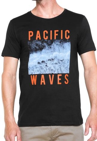Camiseta FiveBlu Manga Curta Slim Pacif Waves  Preta