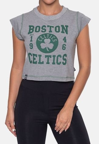 Cropped NBA Feminino College Boston Celtics Cinza Mescla Claro