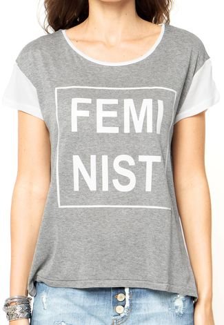Camiseta Shoulder Feminist Cinza