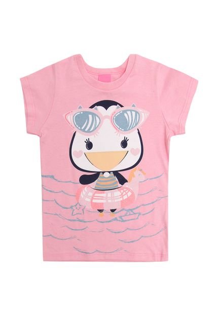 Camiseta Kamylus Infantil Pinguim Rosa - Marca Kamylus