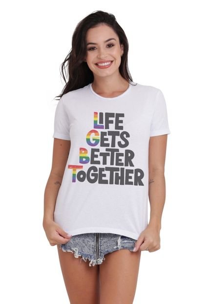 Camiseta Basica Joss LGBT Live Gets Better Branca DTG - Marca Joss