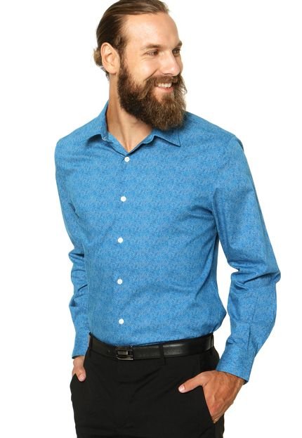 Camisa Perry Ellis Abstrata Azul - Marca Perry Ellis