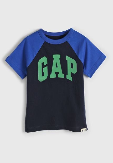 Camiseta GAP Infantil Raglan Logo Azul-Marinho/Verde - Marca GAP