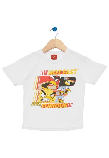 Camiseta Manga Curta Malwee Not Fast Just Furious Estampada Angry Birds Branco. - Marca Malwee