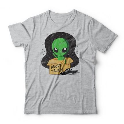 Camiseta Adopt An Alien - Mescla Cinza - Marca Studio Geek 
