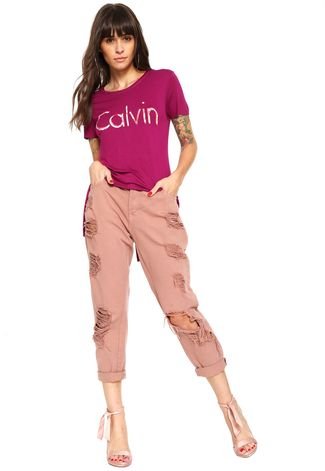 Blusa Calvin Klein Jeans Estampada Roxa