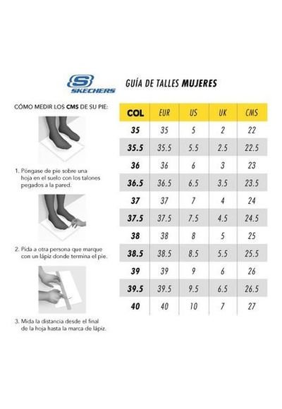Tabla de tallas hot sale de zapatos skechers