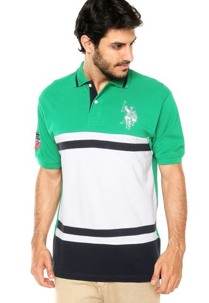 Camisa Polo U.S. Polo Recortes Verde/Branca/Azul - Marca U.S. Polo