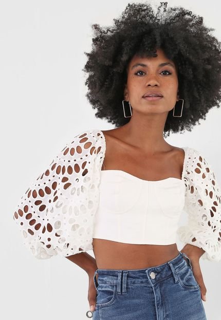 Blusa Cropped Open Style Laise Branco - Marca Open Style