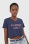 Camiseta Cropped Planet Girls Logo Animal Print Azul-Marinho - Marca Planet Girls