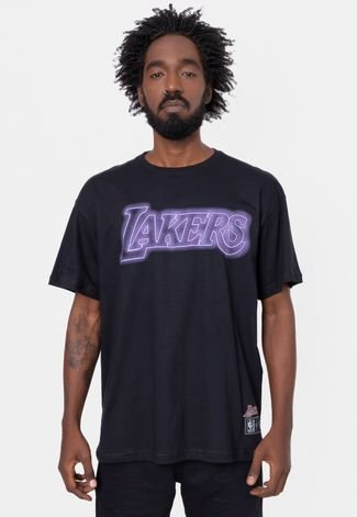 Camiseta NBA Plus Size Blur Logo Los Angeles Lakers Preta