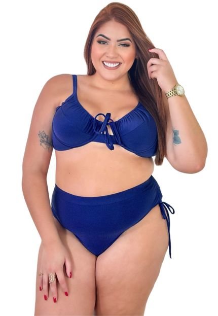 Biquíni Feminino Plus Size Aro Sem Bojo Calcinha Cintura Alta  Azul - Marca Penelópe Joy