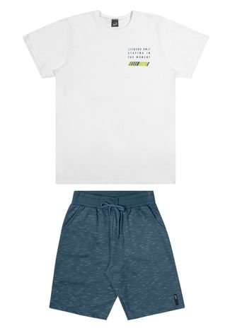 Conjunto Camiseta Branca Bermuda Infantil Elian 14 Unico